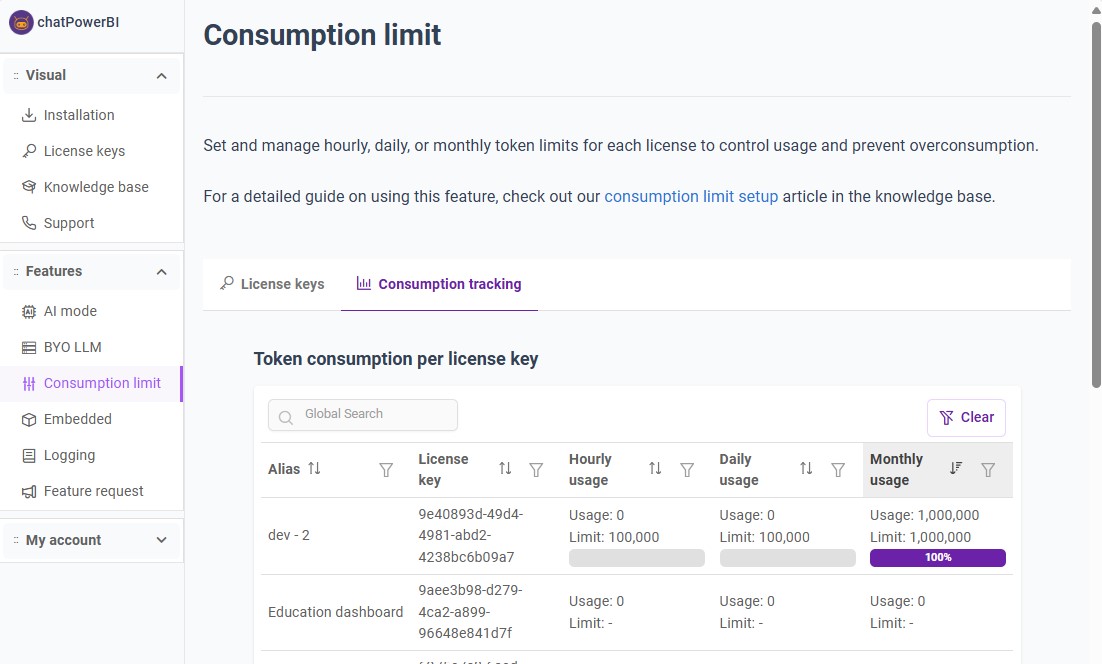 Consumption tracking - chatPowerBI