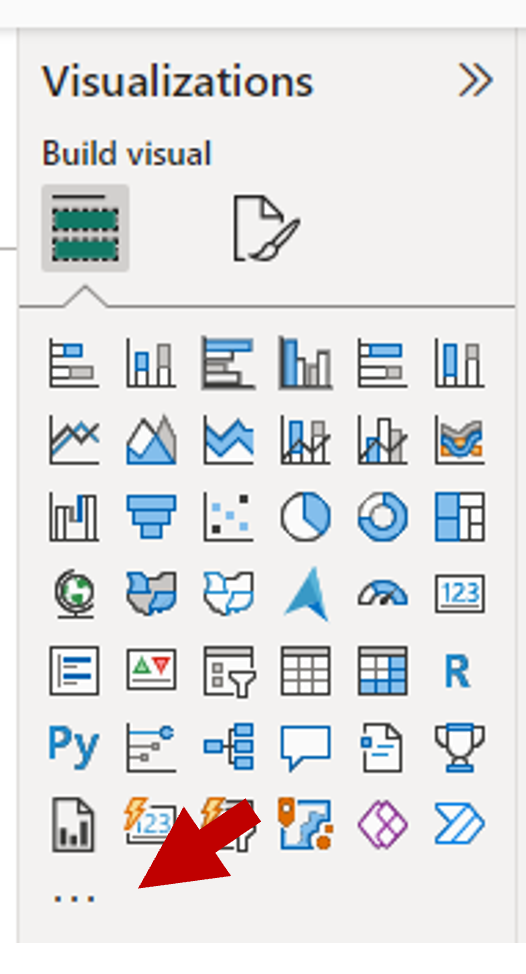 Screenshot of the Power BI Visualizations Pane, which shows the ellipses icon is highlighted.