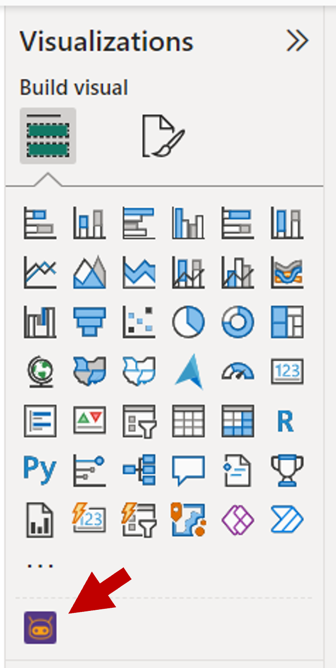 Screenshot of the Power BI Visualizations pane, which shows the chatPowerBI visual.