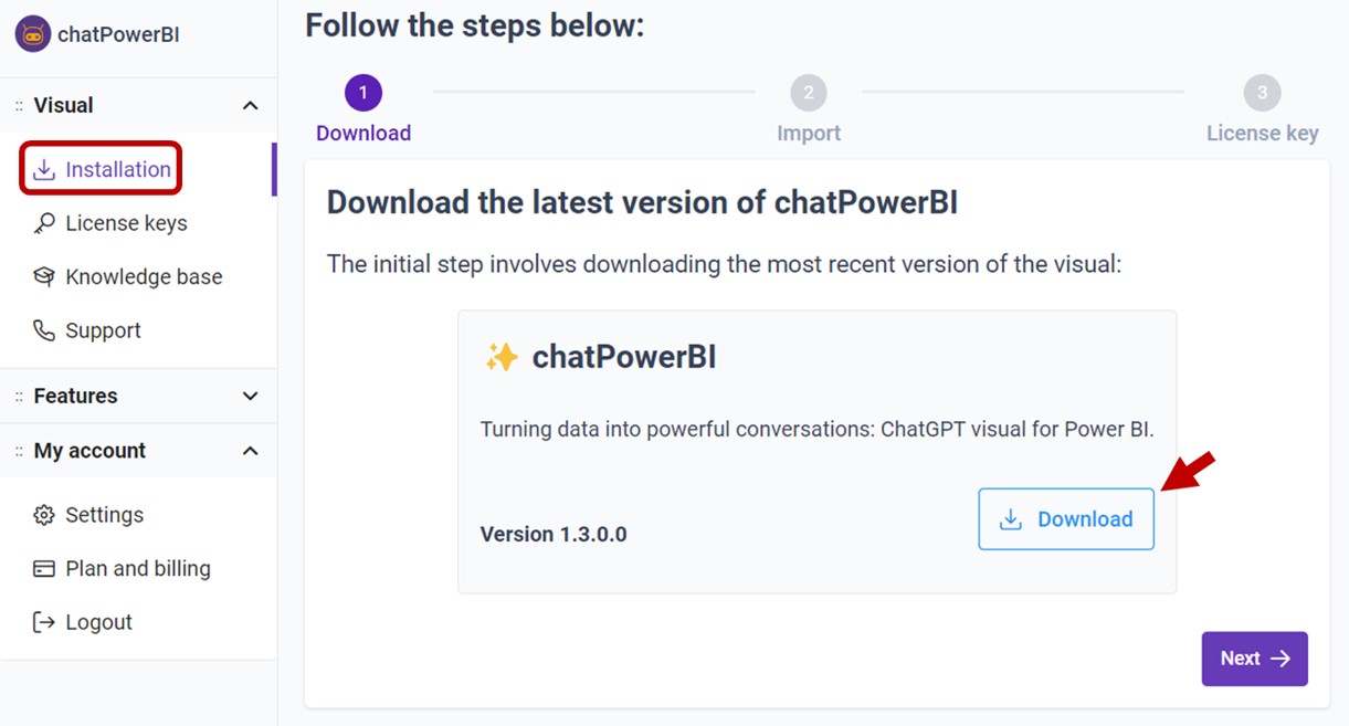 User panel - Installation - chatPowerBI