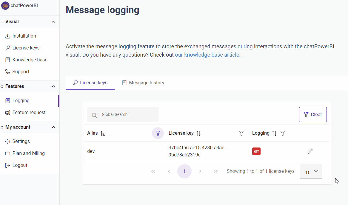 Activate message logging - chatPowerBI